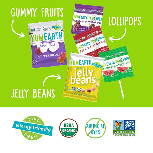 9.4 Gummy YumEarth Organic Easter Candy Variety Box, Ounce - Organic Fruits, Jelly Beans & Pops - Spring Fruit Flavors