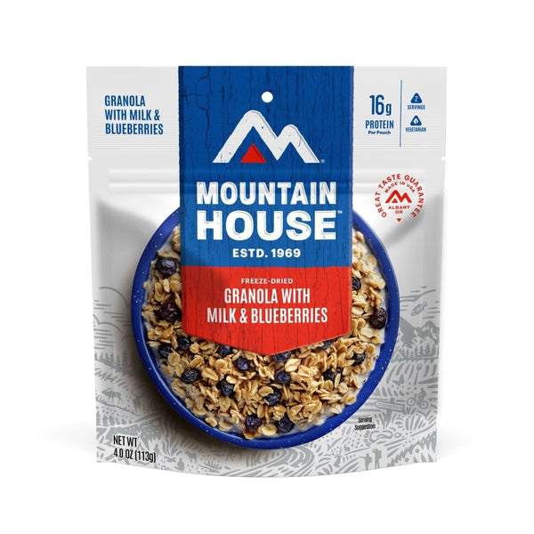 Mountain House Granola with Milk & Blueberries | Freeze Dried Backpacking &