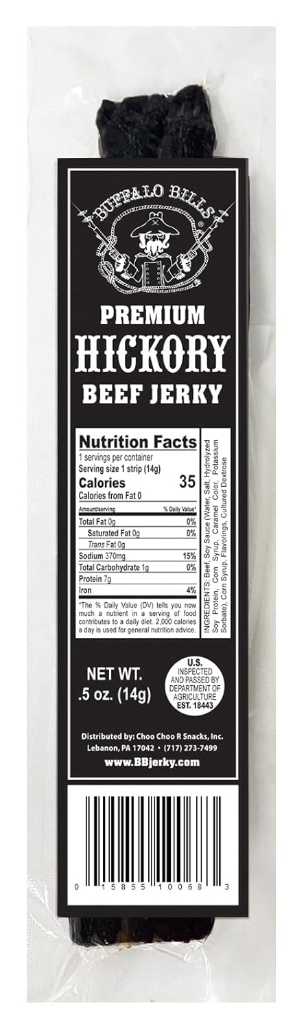 20-ct (20 Buffalo Bills Premium Hickory Beef Jerky Wrapped Strips strips per tub)