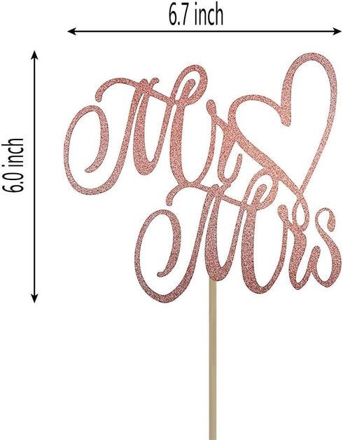 Mr and Mrs Cake Topper, Bride and Groom Sign, Wedding Engagement Cake Decorations, Double-faced Rose Gold Glitter