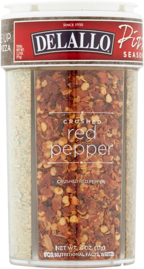 DeLallo 4 Spice Variety Pizza Seasoning Shaker, 3.2 Ounce, with Red Pepper,