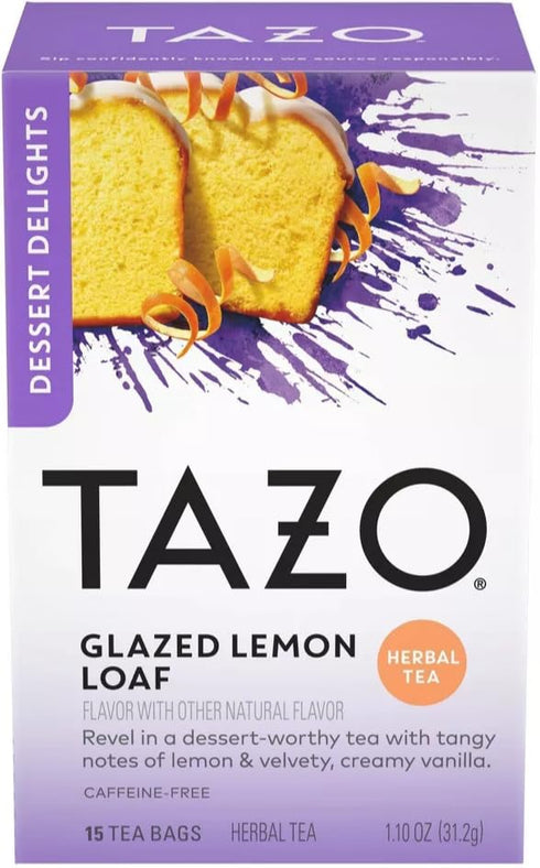 15CT (1ea) Pack) TAZO Tea Bags, Glazed Lemon Loaf Herbal Tea, & Vanilla Bean Macaron Black Tea (Variety