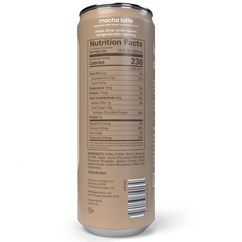 11 oz. 12 pack, 100% happy coffee canned mocha latte, cans, notes of cocoa & elation, arabica beans, no artificial