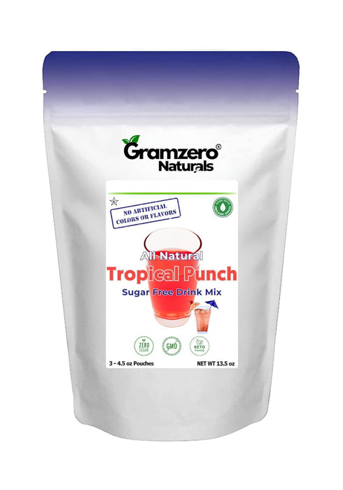GramZero All Natural Tropical Punch Zero Calorie Sugar Free Drink Mix, Great