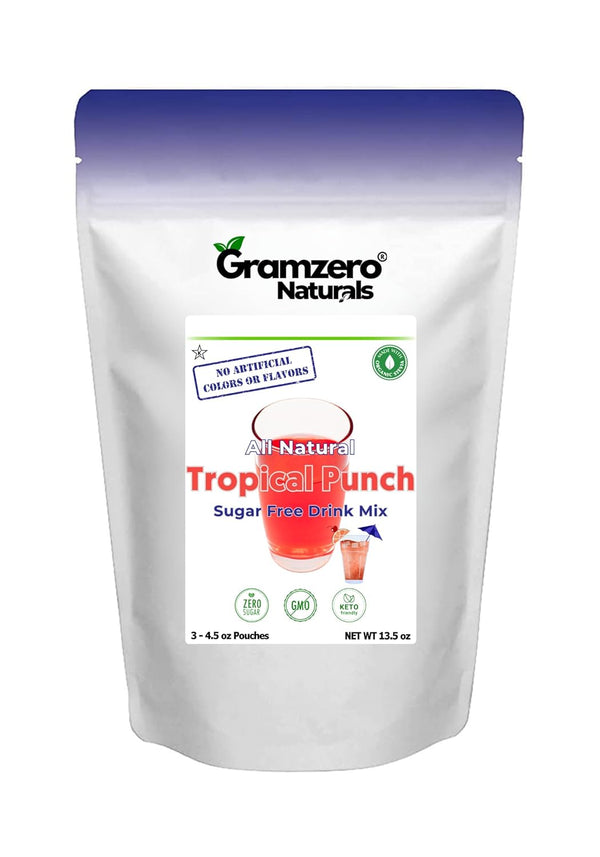 GramZero All Natural Tropical Punch Zero Calorie Sugar Free Drink Mix, Great