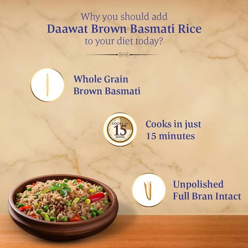 Pack, 1 (2.2 lb) Daawat Brown Basmati Rice | Whole Grain Long-Grain Rice | Naturally Aged & Aromatic | Healthy Everyday