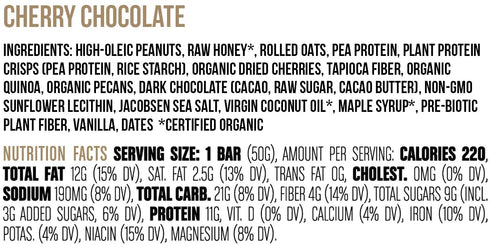 1.76 12 Pack Big Spoon Roasters Cherry Chocolate Nut Butter Bars - Low Carb, High Protein Bars w/Pea Protein - Vegan