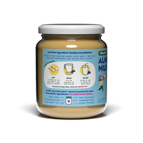27 7 JOI Organic Almond Milk Base, Unsweetened Plain Concentrate - Servings in Glass Jar, Paste / Butter, Blend