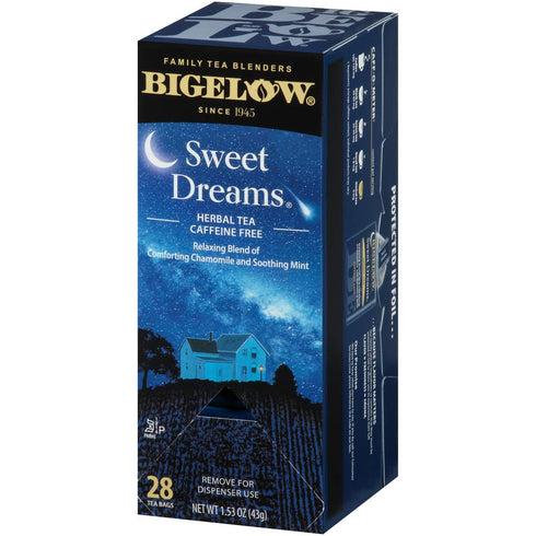 28-Count (Pack 1) Bigelow Sweet Dreams Herbal Tea Box of Relaxing Blend of Chamomile & Mint Caffeine-Free Nighttime