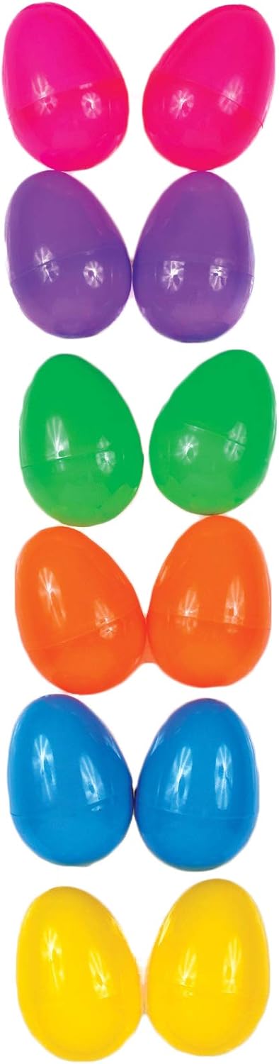 Easter Unlimited 2.5" 12 Pack Classic Bright Fillable Plastic Easter Eggs, Rainbow