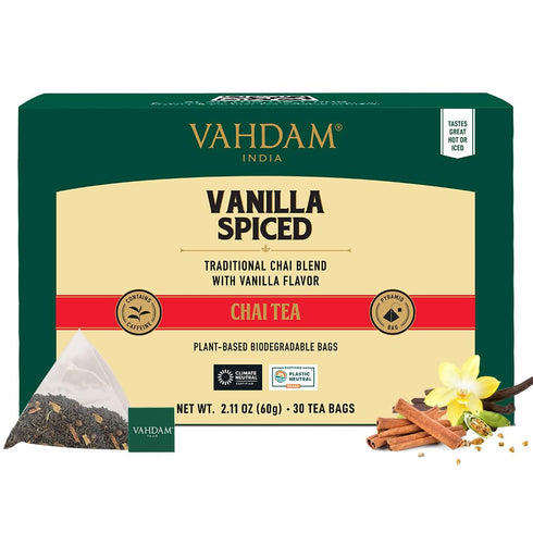 VAHDAM Vanilla Chai Tea Bags (30 Count), High Caffeine, Non GMO, Gluten Free, Full-bodied & Malty
