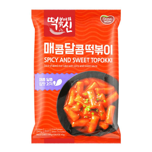 8.46 OZ (240 2 Pack DONG WON Topokki with Spicy and Sweet Sauce, Korean Rice Cake Stick, Korean Street Food, G)