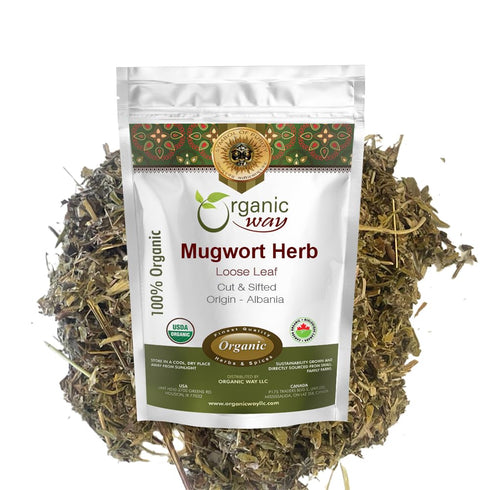 Organic Way Mugwort Herb Loose Leaf Cut & Sifted Herbal Tea - 100% Raw from Albania (4 oz)