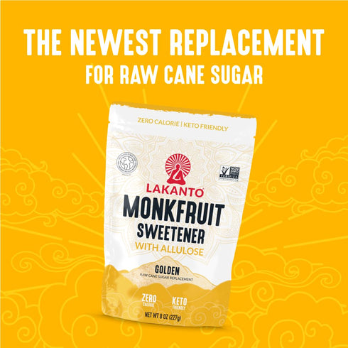 8 OZ Lakanto Golden Monk Fruit Sweetener With Allulose, Raw Cane Sugar Substitute, Monk Fruit Extract, Raw Sugar