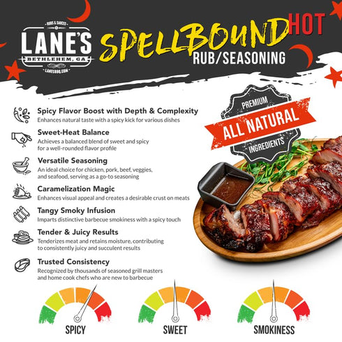 Spellbound 4.6 Oz Lane's Hot Sweet and Spicy Pork Rub Seasoning, All-Natural Butt Rub Seasoning, Rib Rubs for Smoking