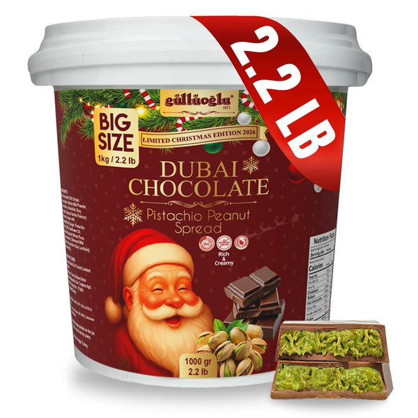 Gulluoglu Christmas Edition Dubai Chocolate Pistachio Peanut Spread in Festive Holiday Jar