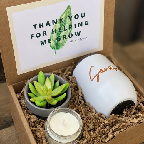 Generic 4oz 100% THANK YOU Personalized Gift Box - Stainless Steel Tumbler, Organic Soy Candle, Live Succulent Plant