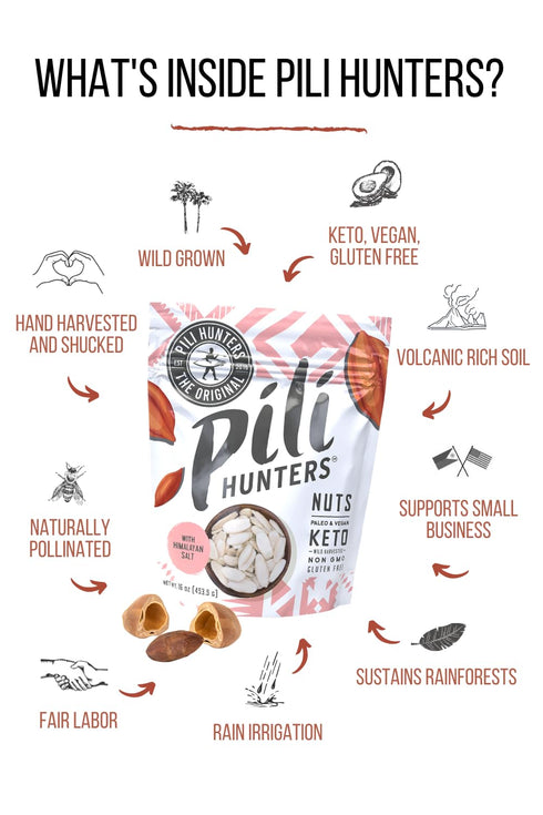5oz Pili Hunters - Wild Sprouted Pili Nuts, Pink Himalayan Salt, Bag, Keto/Paleo/Vegan Snacks, Low Carb Energy, Gluten