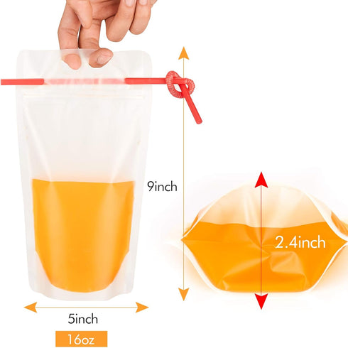 Yamgqus 100PCs 100PCS 17oz (100 Pack) Drink Pouches with Individual Wrapped Straws, Freezable Juice Pouches DIY