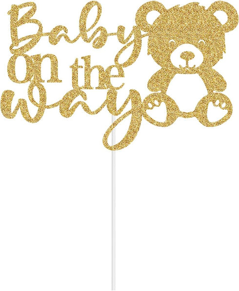 Heddonar Glitter Baby On The Way Cake Topper - Pregnancy Announcements Cake Topper, Baby Bear Gender Reveal Birthday