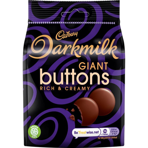 Cadbury 90g (Pack 10) Darkmilk Giant Buttons Rich & Creamy Bag