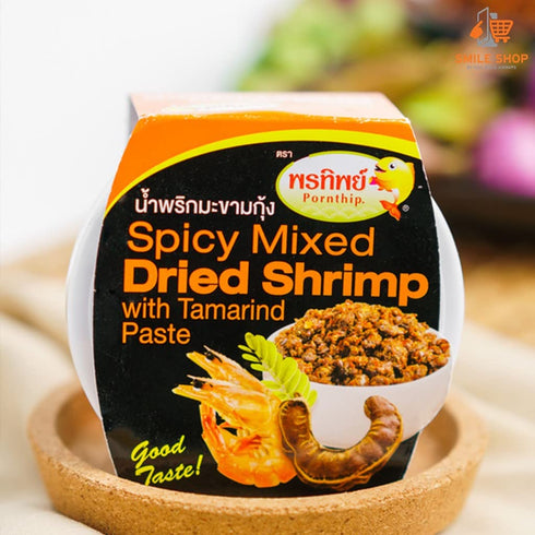 Pornthip 50g 4 Packs Brand, Spicy Mixed Dried Shrimp with Tamarind Paste X