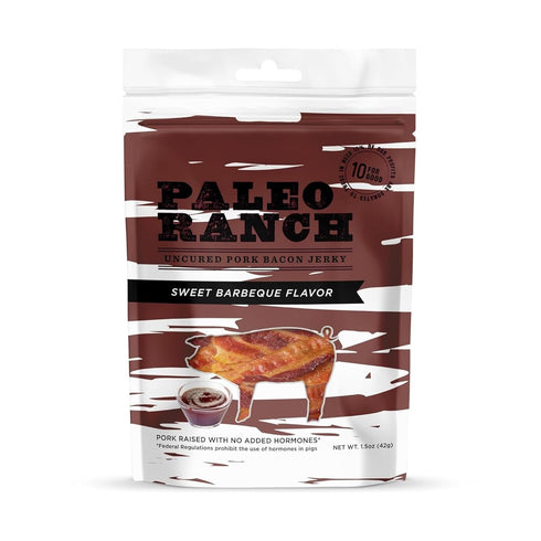 1.5-oz. (Pack 4) PALEO RANCH Uncured Bacon Jerky, Sweet BBQ, No Added Hormones, No Preservatives, Pouches
