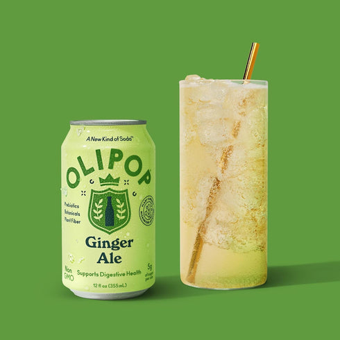 Pack Packed 12oz (12-Cans) OLIPOP Prebiotic Soda Pop, Ginger Ale, Pantry with Prebiotics, Fiber, and Botanicals, Gluten