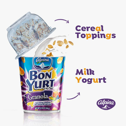 Pack 12, 5.78 Oz BON YURT ALPINA - of - Flip Yogurt with Cocoa Rice Krispies Cereal Cups - Breakfast Food Cereals