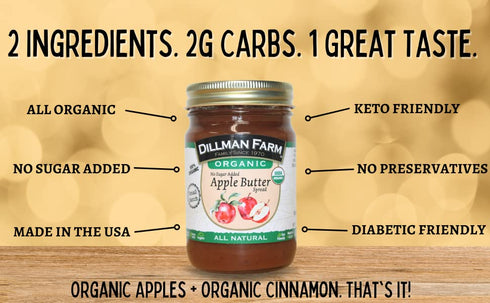 13oz (Pack 6) Dillman Farm Organic No Sugar Added Apple Butter - Keto, Gluten-Free, Non-GMO, Vegan, Kosher