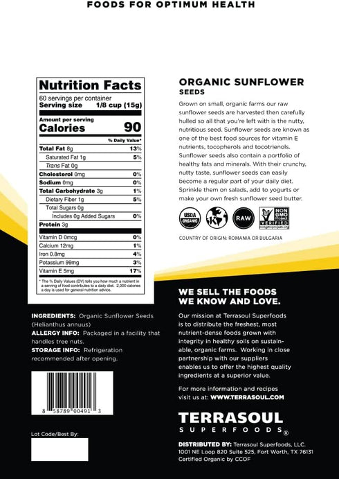 4 Lbs (2 Pack) Terrasoul Superfoods Organic Sunflower Seeds, - Hulled | Fresh | Vitamin E