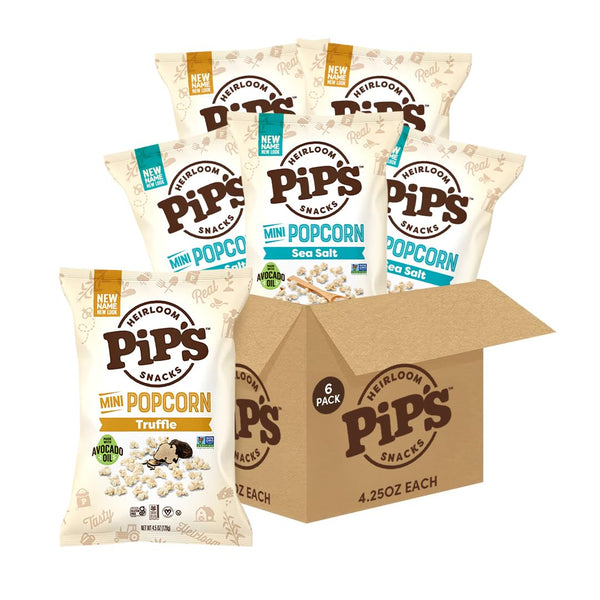 Pips Heirloom Snacks Mini Popcorn Variety Pack, Sea Salt & Truffle, 4.5