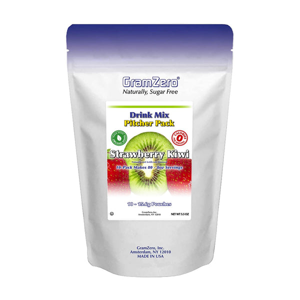 GramZero Strawberry Kiwi Sugar Free Drink Mix, Pitcher Pack - Zero Calorie, Stevia Sweetened - Great for Nutrition Club