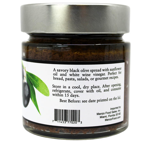 7.4 oz, L'Oro Del Sud Black Olive Tapenade Spread, Italian Olive Spread for Bruschetta,Tapenade Mediterranean Olive