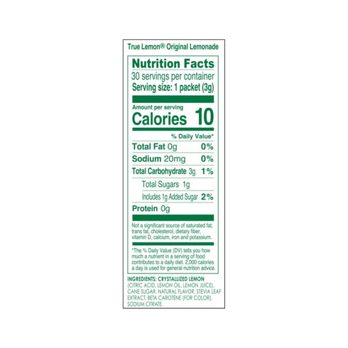 30ct (Pack 1) Packets True Lemon Original Lemonade of - Drink Mix - No Artificial Sweeteners, Low Calorie - Powdered