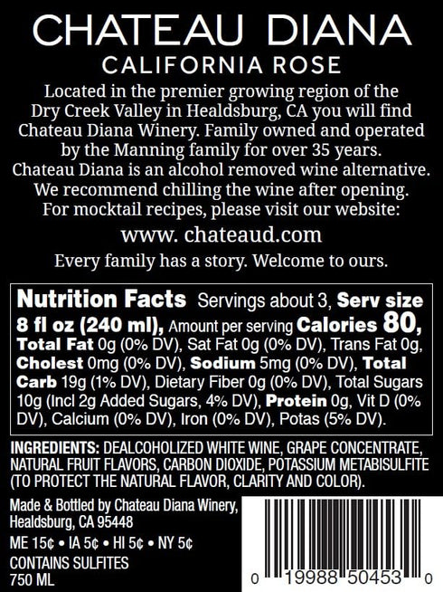 (3x 750 ml.) Chateau Diana Zero Alcohol Removed California Rose Wine