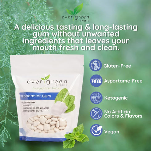 Evergreen Sweets 400 Chewing gum - Pieces Per Bag - Natural Peppermint Gum Made with Xylitol and Stevia - Sugar-Free