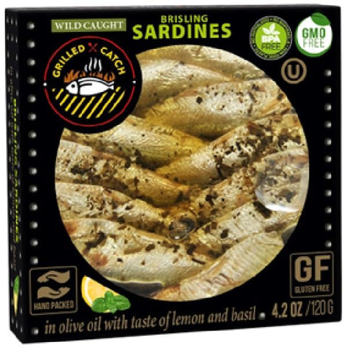 Pack 5 4.2 oz Packed Grilled Catch - Canned Sardines Variety Flavor Sampler European Wild Caught Brisling Sardines