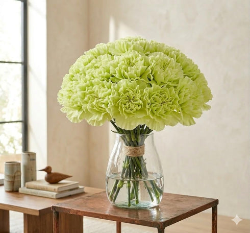 50 FlowerPrime Green Carnations - Fresh Natural Cut Flowers