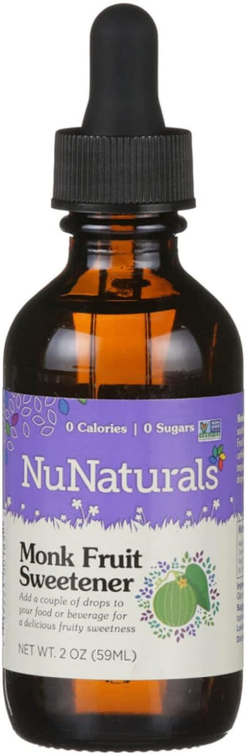 NuNaturals All-Natural Monk Fruit Liquid Plant-Based Sweetener, Zero-Calorie, Low Glycemic, 2 oz