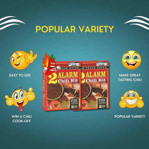 2 2 Pack Alarm Chili Kit In A Box Tex Mex Powder Seasoning Mix Chili Starter Bundle With Raw Earth Colors Wooden