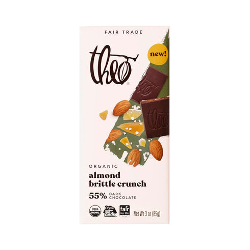 Theo Chocolate Almond Brittle Crunch Organic Dark Chocolate Bar, 55% Cacao, 6