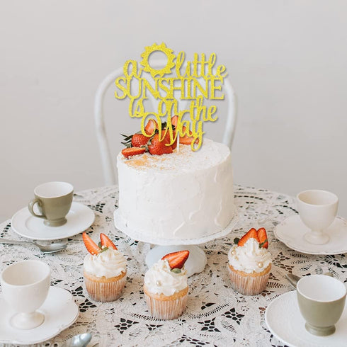 A Little Sunshine Is On The Way Cake Topper Gold Glitter You Are My Sunshine Baby Shower Cake Topper for Sun Theme Baby