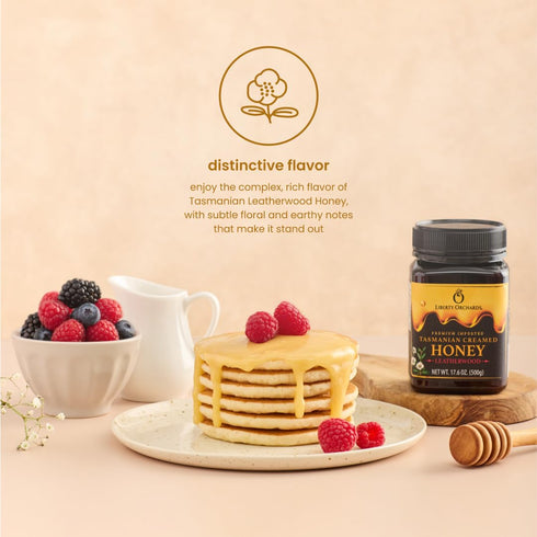 500g(17.6 oz) Liberty Orchards Premium Tasmanian Leatherwood Honey - Creamed HONEY Spread, Non-GMO, Gluten Free, Daily