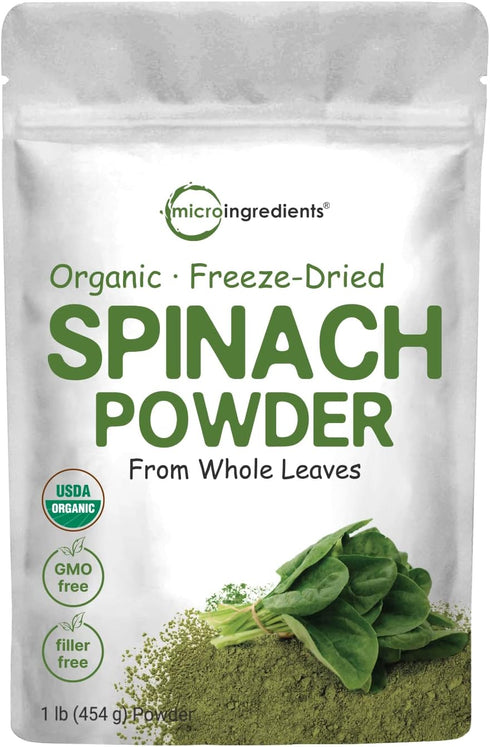 Sustainably US Grown, Organic Spinach Powder, 1 Pound, Freeze Dried from Whole