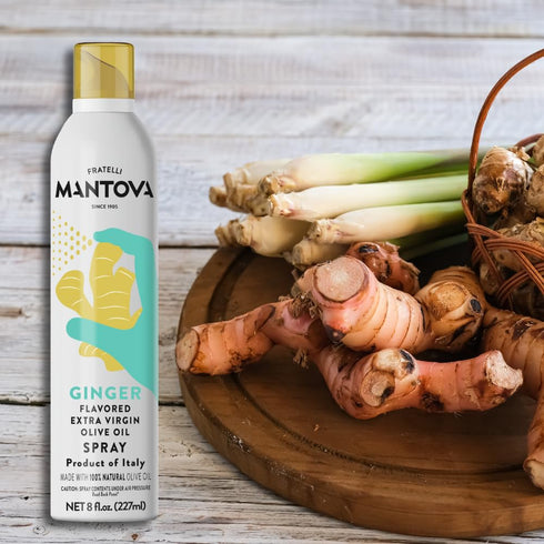 100% 8 oz Mantova Ginger Flavored Extra Virgin Olive Oil Spray, heart-healthy cooking spray perfect for salads, pasta