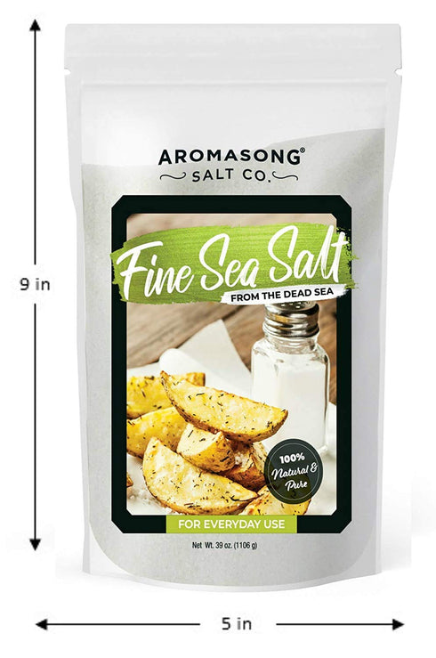 Aromasong 100% Natural Sea Salt - Fine Grain Table Salt, Large Bulk 2.43 Lb Resealable Bag, Pure & Natural