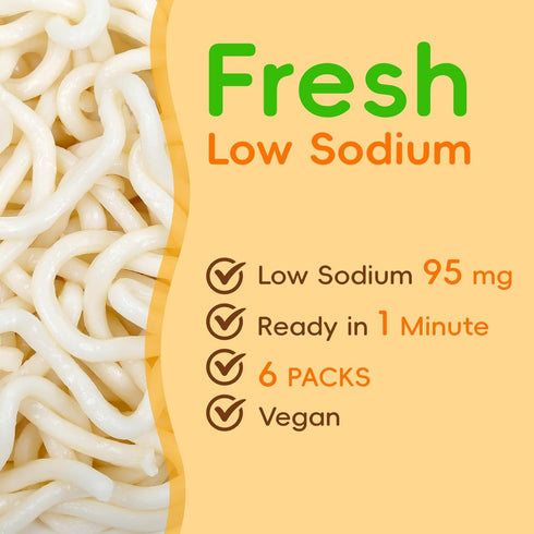 SUNGIVEN 1 Pack 6 Fresh Udon Noodles Thick Vegan Low Sodium High Fiber Instant Noodles Ready in Minute No Cholesterol