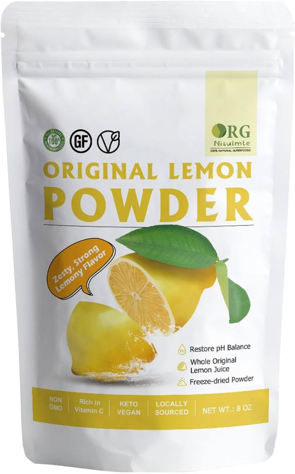 orgnisulmte Lemon Powder,Whole Lemon Juice Freeze Dried Powder Strong Lemony Flavor 8 Oz