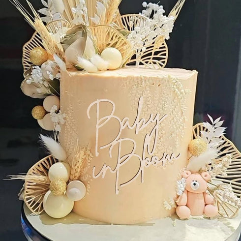 Hsybdnsk Baby in Bloom Side Cake Topper, Wooden Baby Shower Gender Reveal Cake Decoration for Pregnancy Announcement